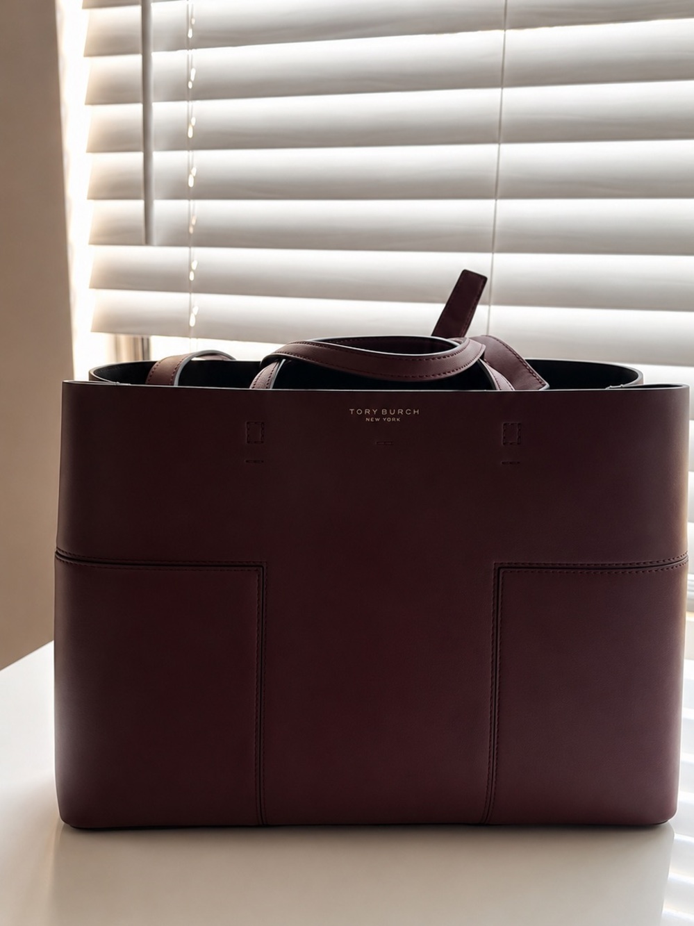 Tory Burch Smooth Leather Tote in Burgundy
